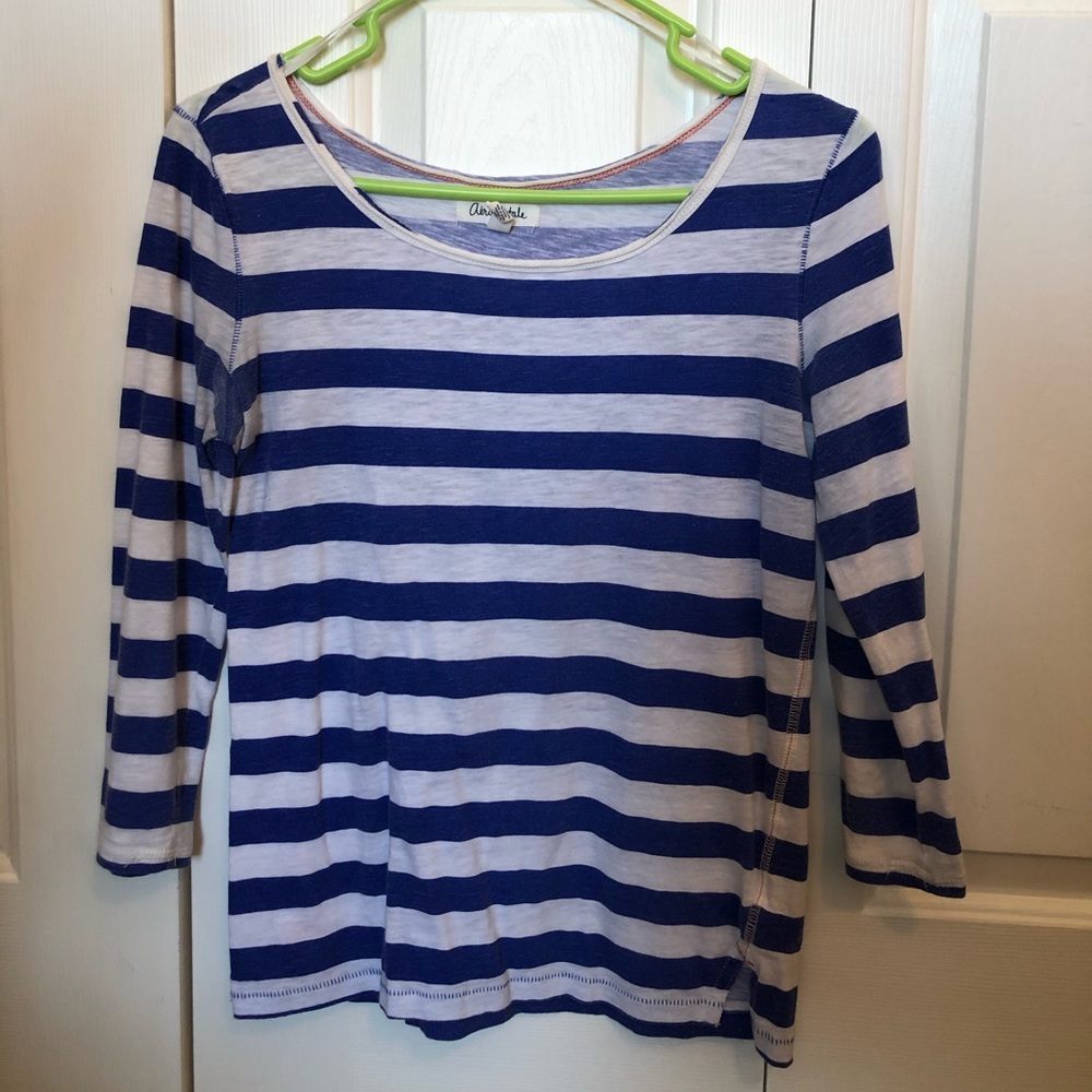 Blue and White Striped 3/4 length sleeve
